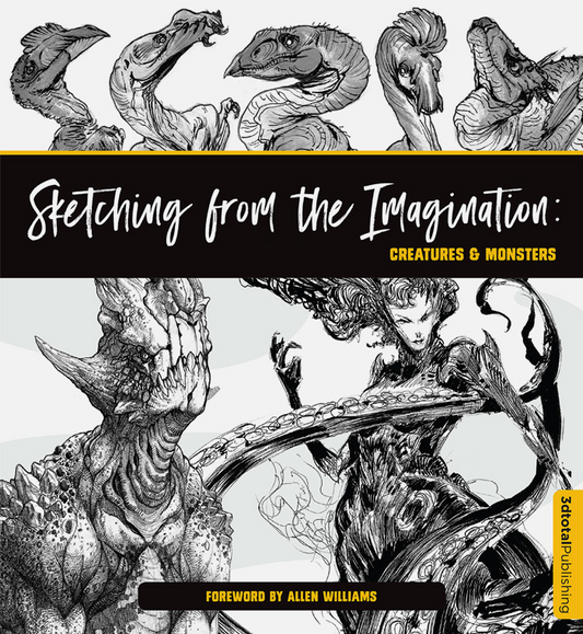 Grey 'Sketching From The Imagination: Creatures & Monsters' cover, showing various monster designs including an octopus woman