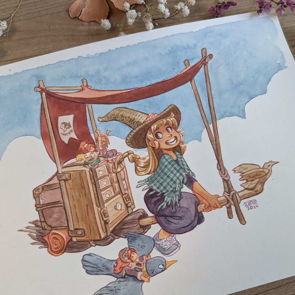 Original artwork by Simone Grünewald: 'Flying Shop'