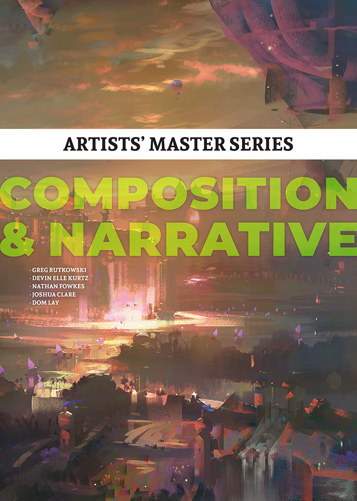 Traditional art style showing Dubai  as the book cover saying 'Artists' Master Series: Composition and Narrative' 