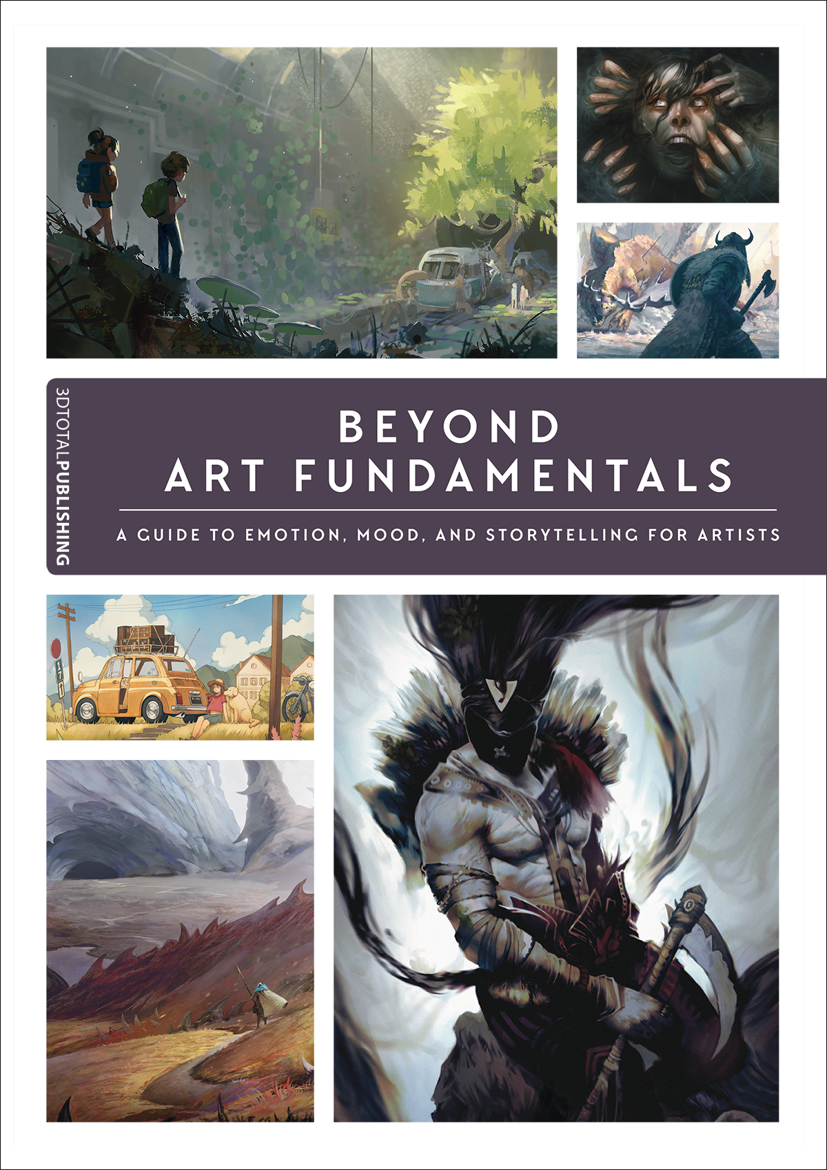 Cover of 'Beyond Art Fundamentals' book, showing a collage of digital artwork, including sci-fi scenes and future landscapes.