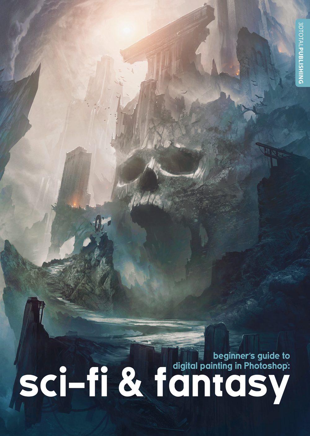 Cover of 'Beginner's Guide to Digital Painting in Photoshop: Sci-fi & Fantasy' book, showing a strange, mysterious landscape.