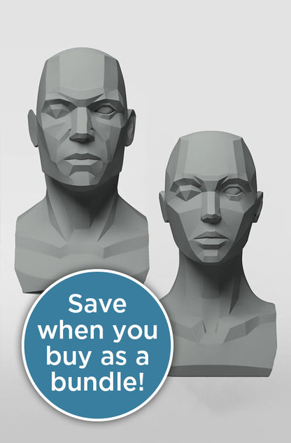 3d bust of both a male and female face