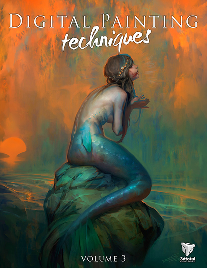 'Digital Painting Techniques: Volume 3' cover, showing a beautiful mermaid sitting on a rock, her mouth bloodied from a kill.