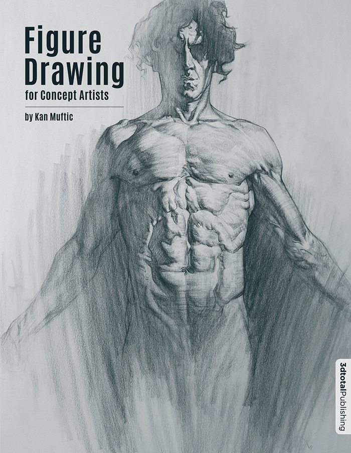 Light grey 'Figure Drawing for Concept Artists' book cover, showing a sketch of a naked man (no details from the waist down).