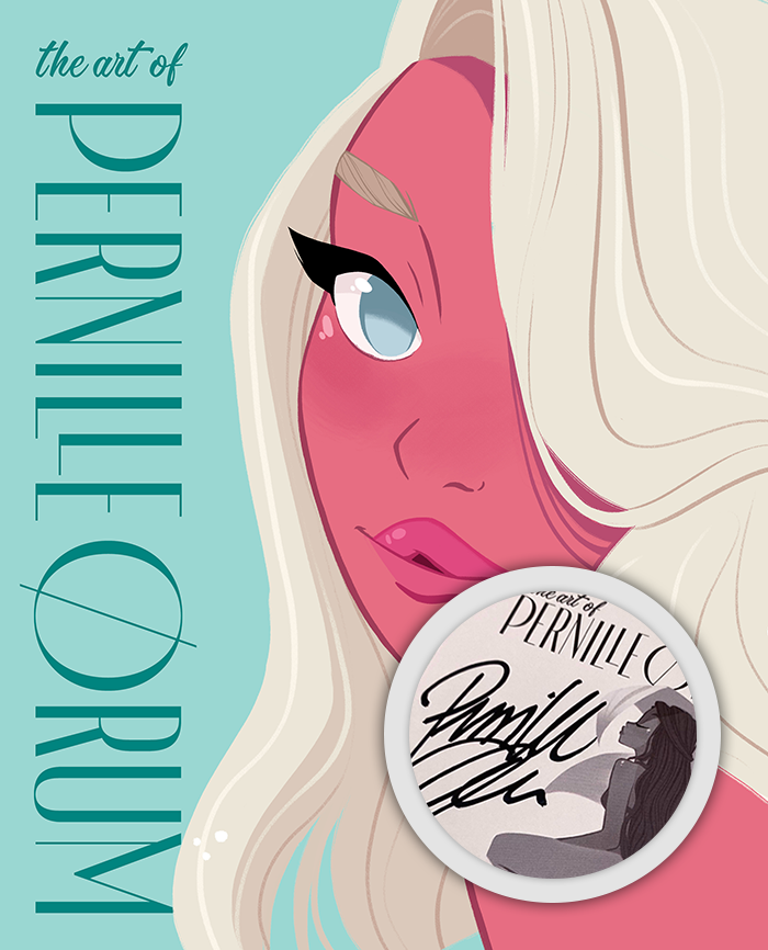 Green cover of 'The Art of Pernille Orum', showing a close-up of a beautiful young mermaid with pink skin and long white hair
