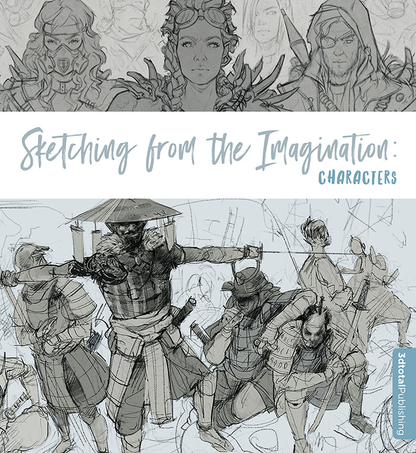 Grey 'Sketching From The Imagination: Characters' cover, lower half showing samurai, upper half showing steampunk characters.