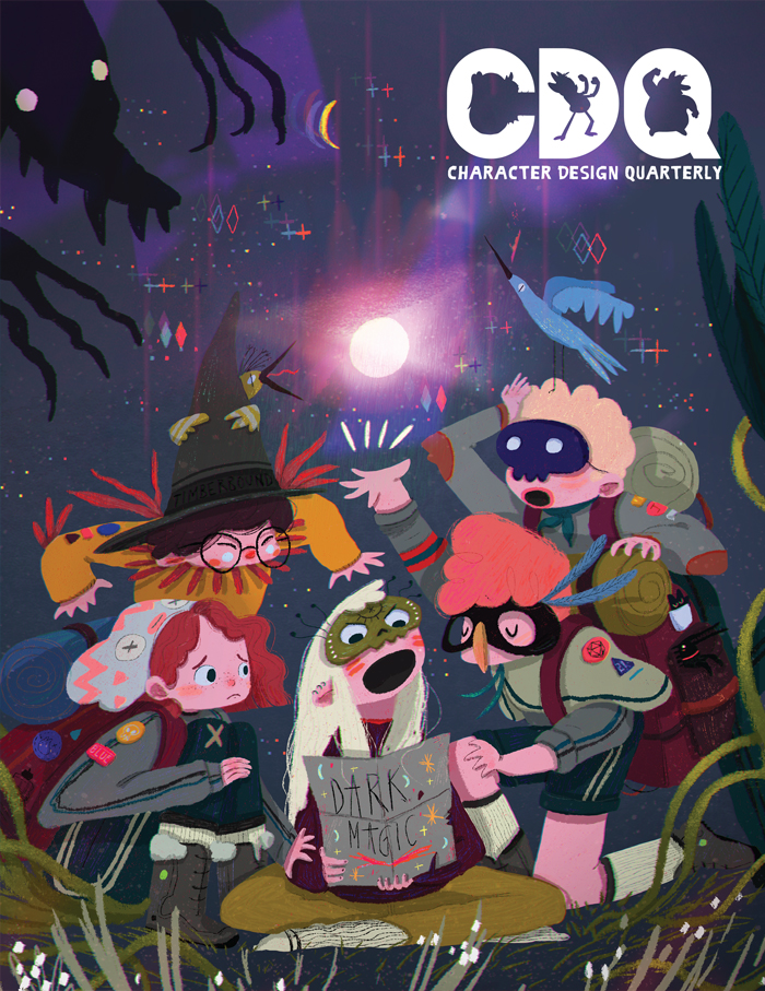 Character Design Quarterly cover of an illustration of children exploring and discovering magic