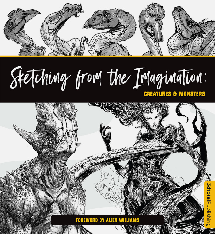 Grey 'Sketching From The Imagination: Creatures & Monsters' cover, showing various monster designs including an octopus woman