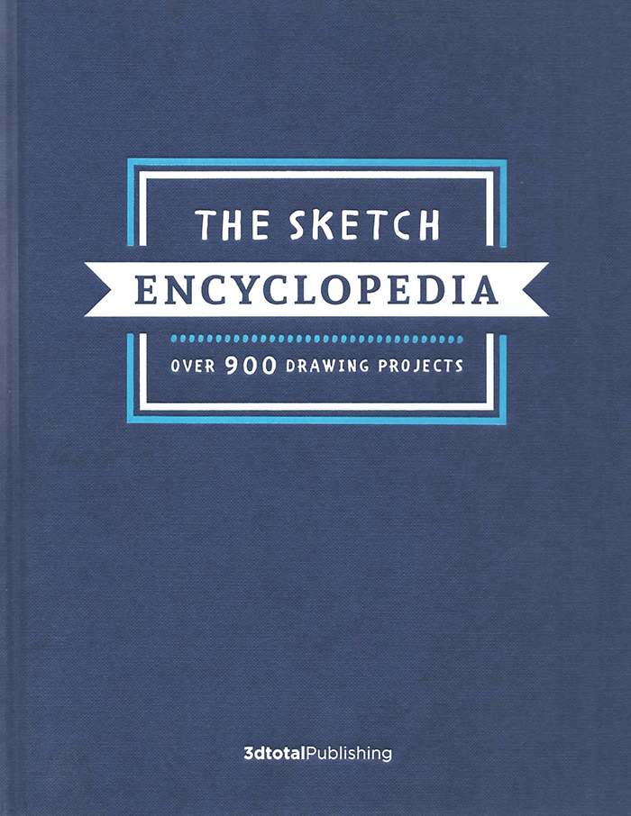 A plain, blue book cover, with the title 'The Sketch Encyclopedia' centred in white font, accented with white and light blue.